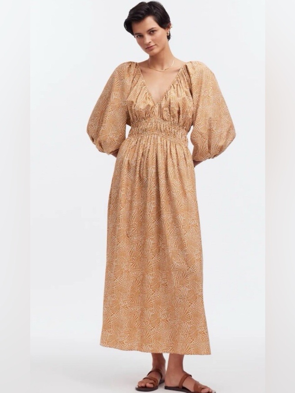 Madewell V- Neck Balloon-Sleeve Maxi Dress SZ L